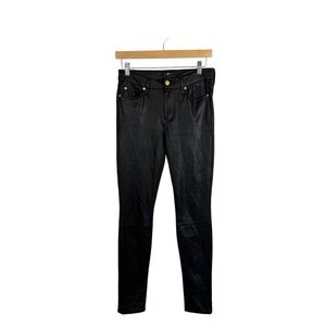 7 For All Mankind Crackled Stretch Faux Leather Seamed Pants Black 27